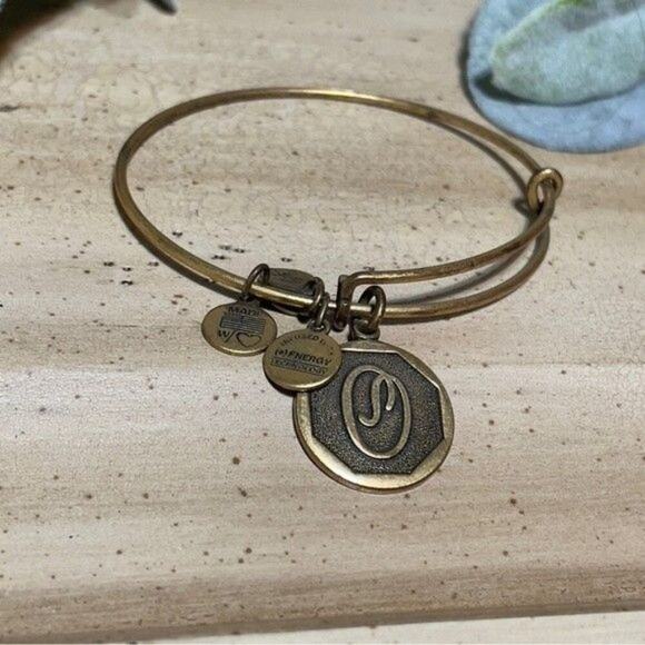 Alex + Ani Braclet Initial Expandable Wire Bangle Antique Gold Color - Picture 1 of 7